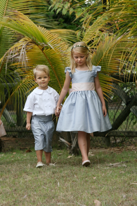 Emmanuelle flower girl dress and page boy outfit by Royal designer Little Eglantine